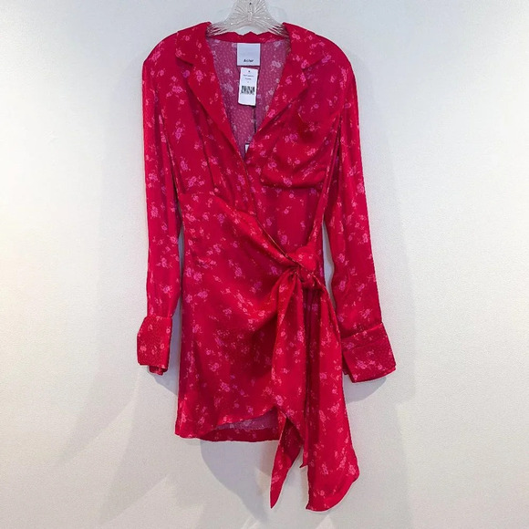 Acler Evanston Hot Pink Floral Dot Print Draped Satin Designer Mini Dress 2 NWT - Picture 3 of 14